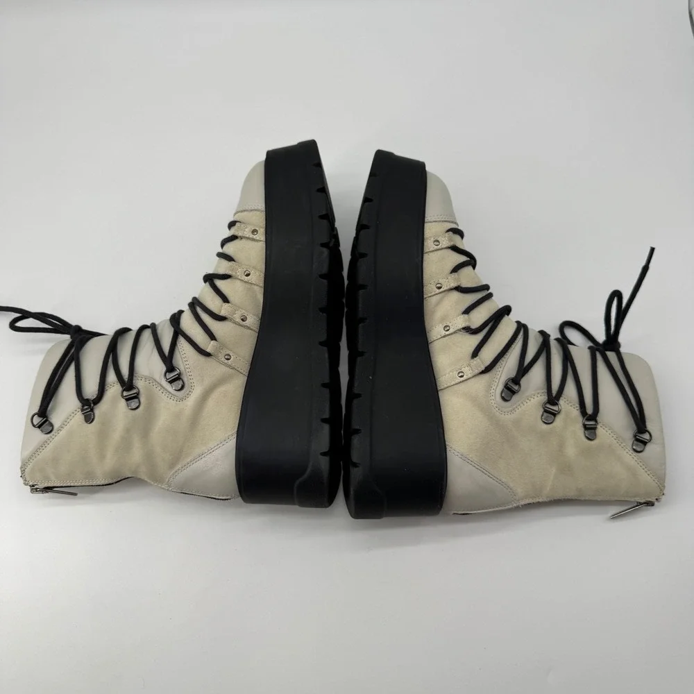 Free People Simone Platform Combat Boots 38 Cream Leather Suede Zip Up Alt Goth